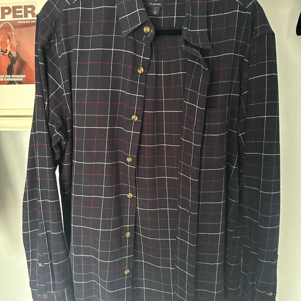 J.Crew Men’s Slim Flannel Navy Plaid Button-Up Shirt Sz L